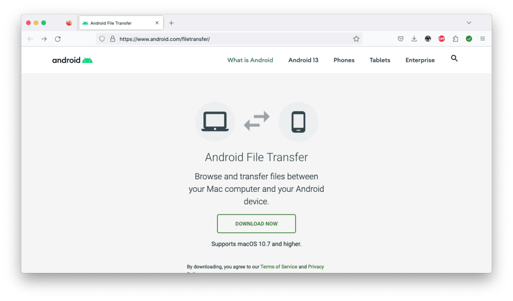 Transferir archivos entre Mac y Android con Android File Transfer.